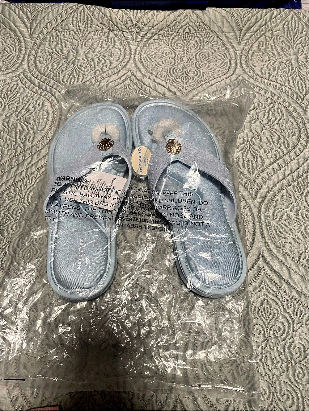 Joyward Memory Foam Seashell Thong Sandal Blue US 9-10